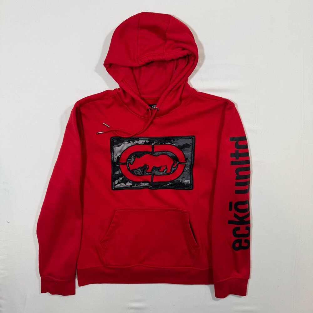 Ecko Unltd Hoodie Mens M Red Sweatshirt Rhino Logo Hip-hop Skate Y2K Streetwear